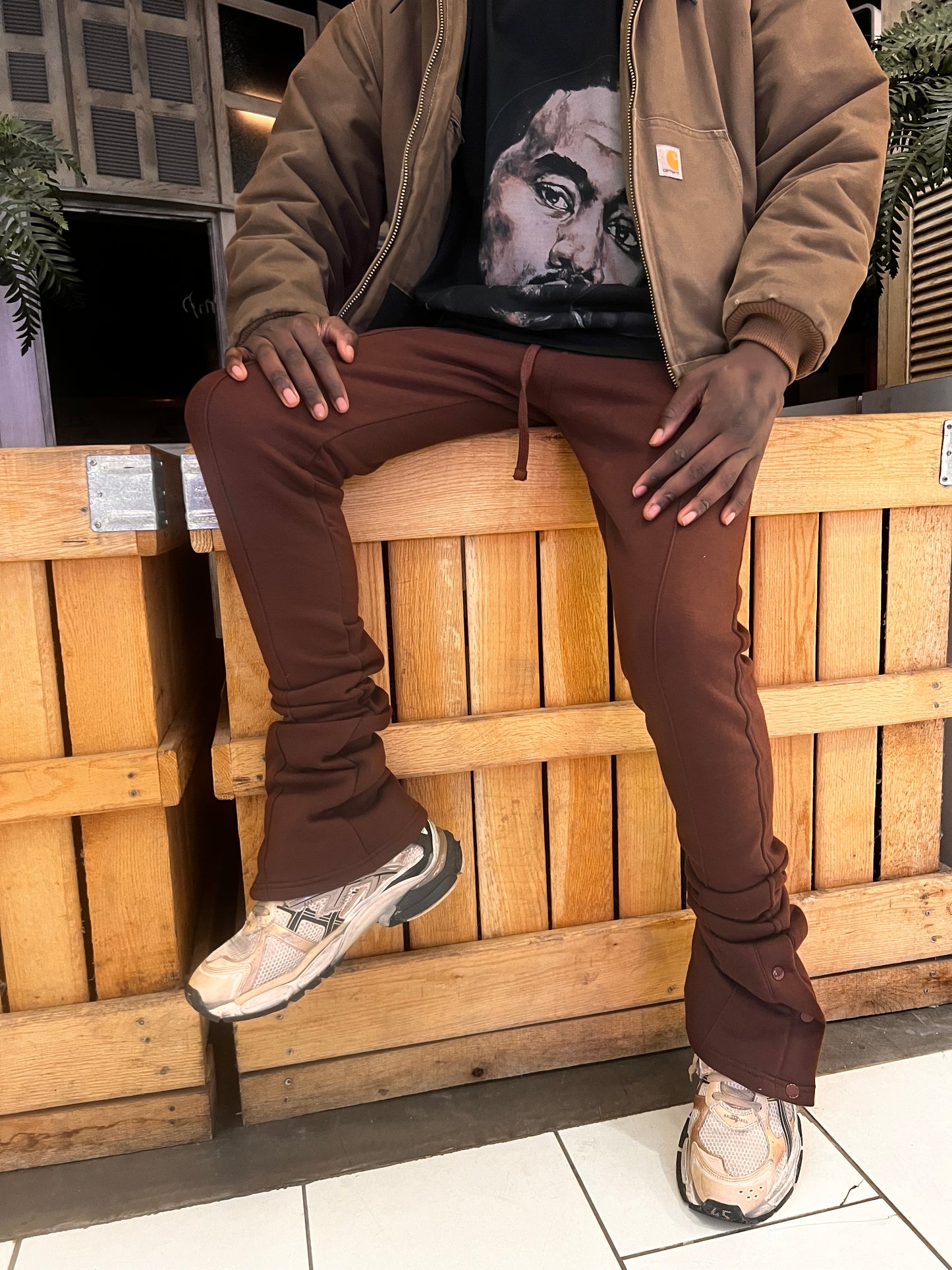 Brown Stacked Joggers