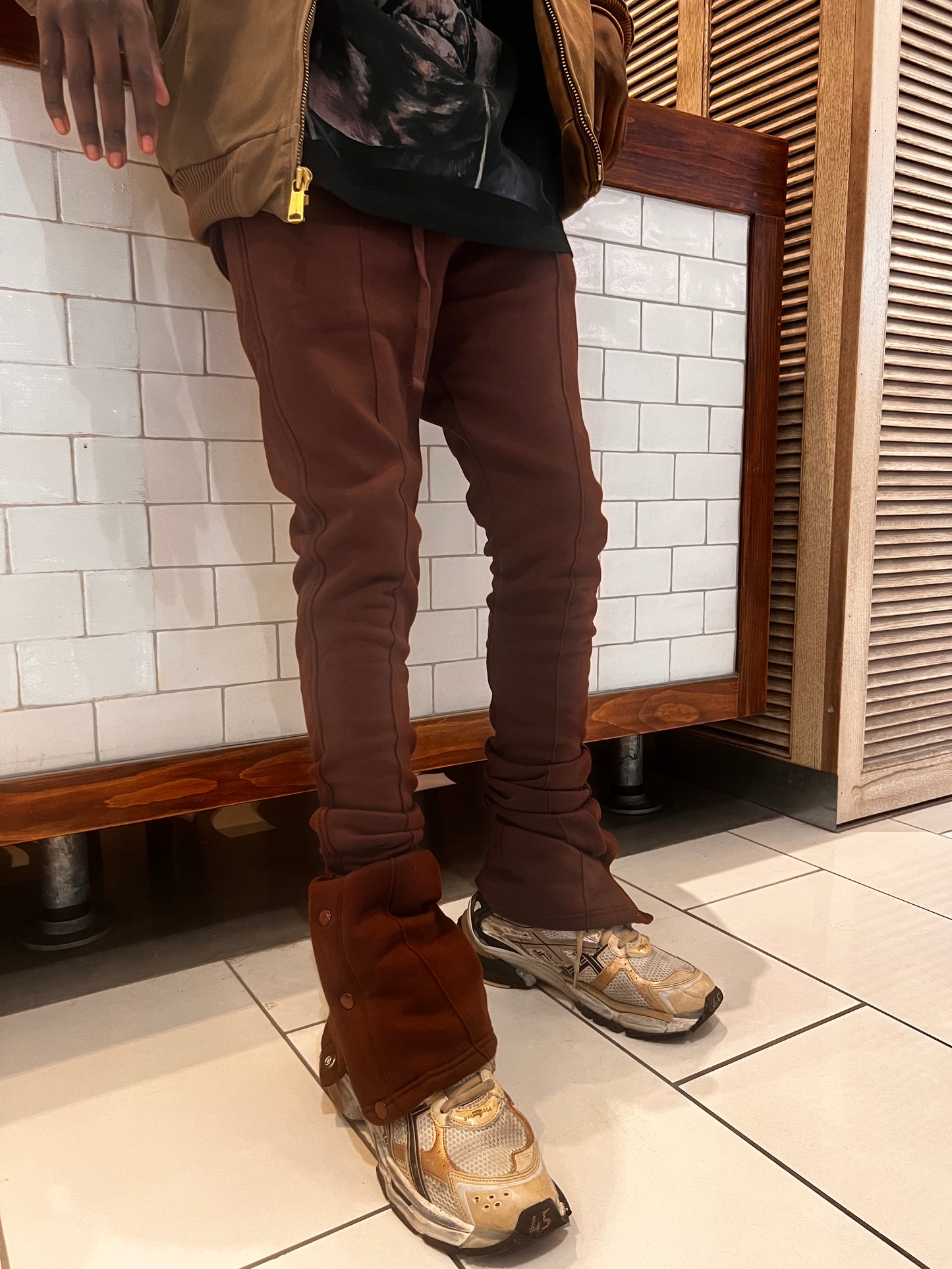 Brown Stacked Joggers