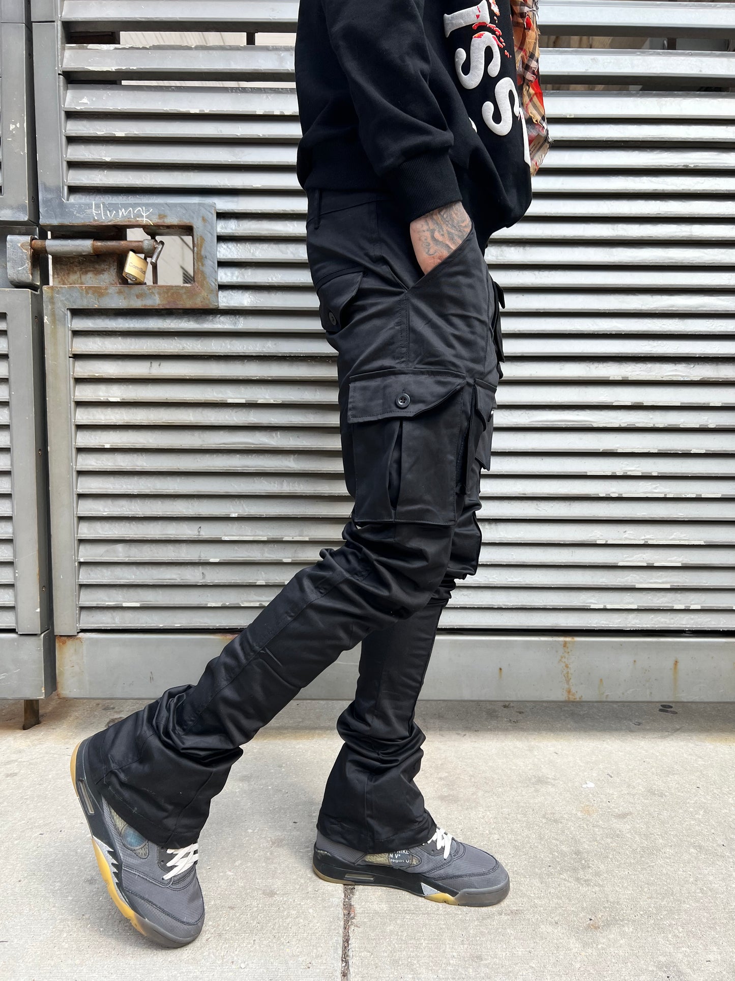 Black Stacked Cargo Pants