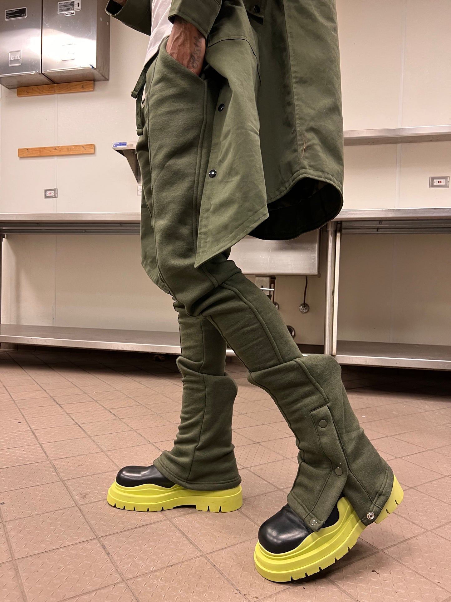 Green Stacked Joggers