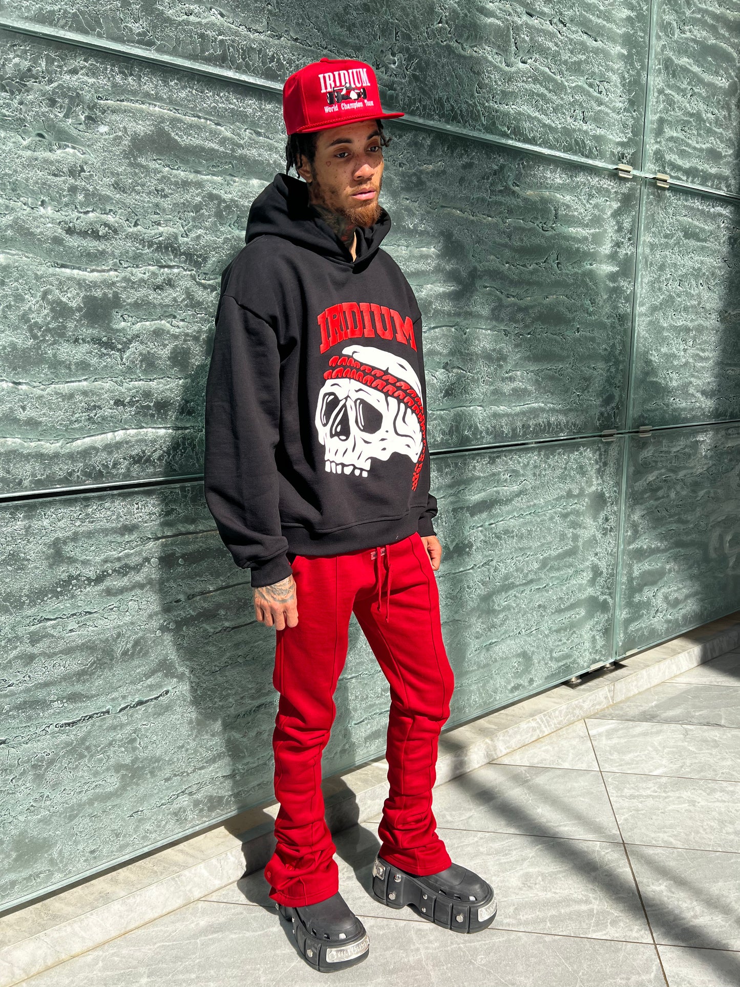 Red Stacked Joggers