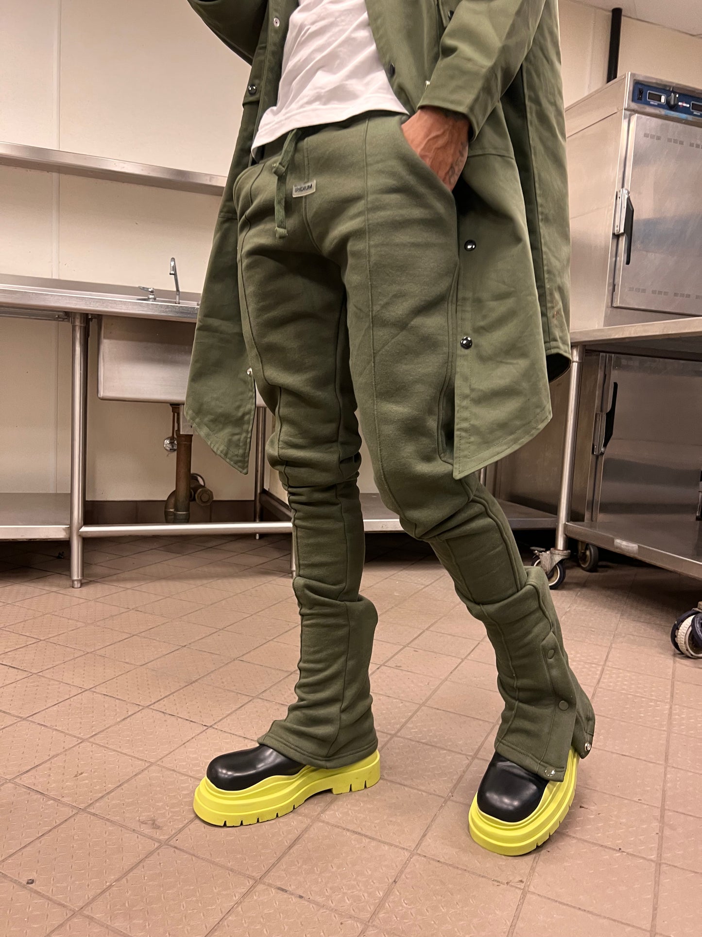 Green Stacked Joggers