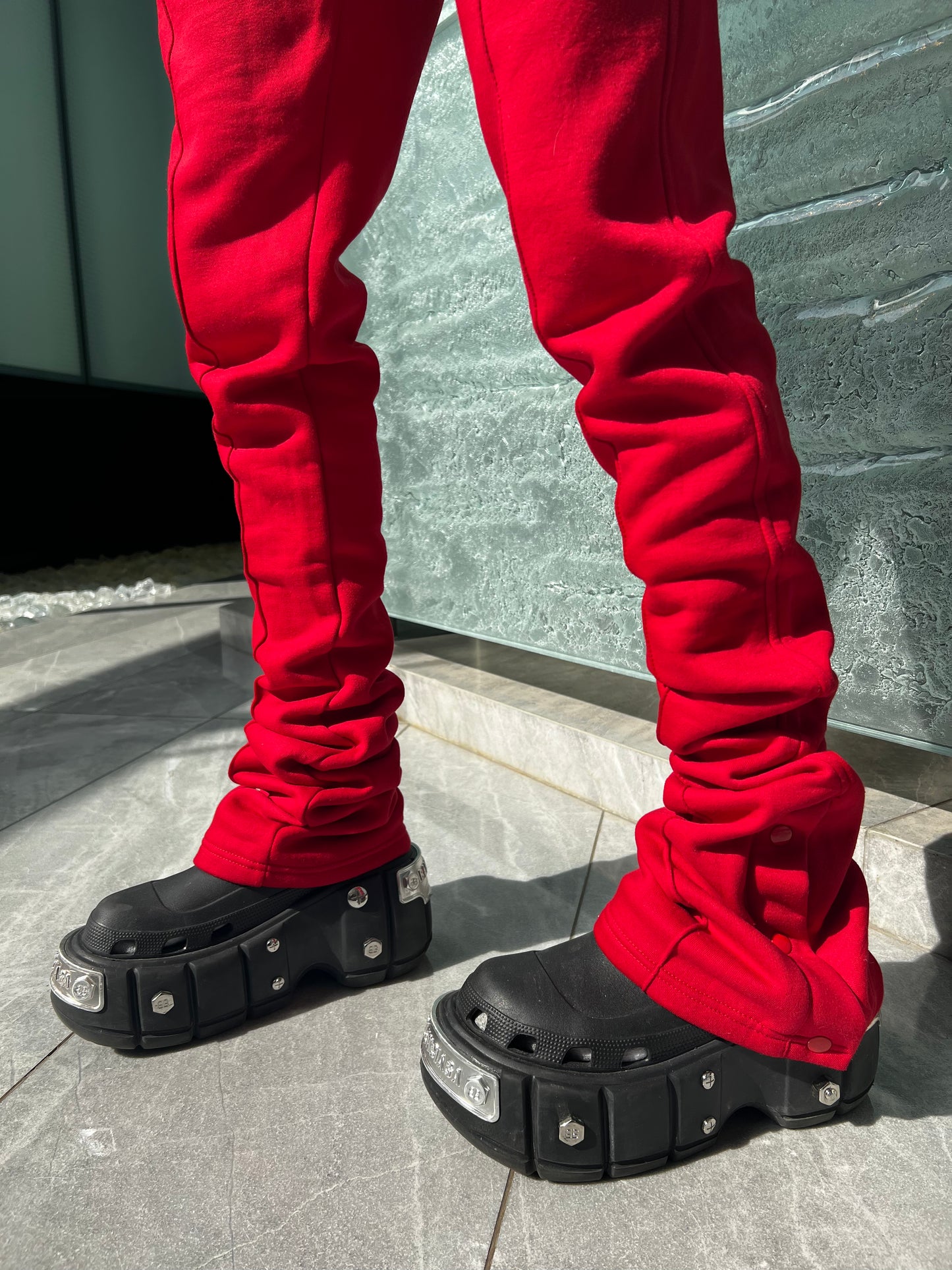 Red Stacked Joggers