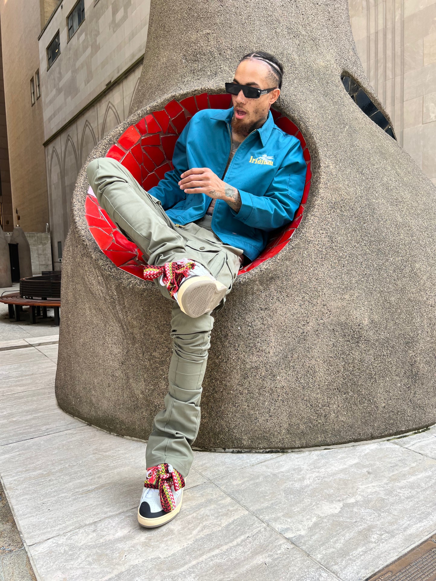 Green Stacked Cargo Pants