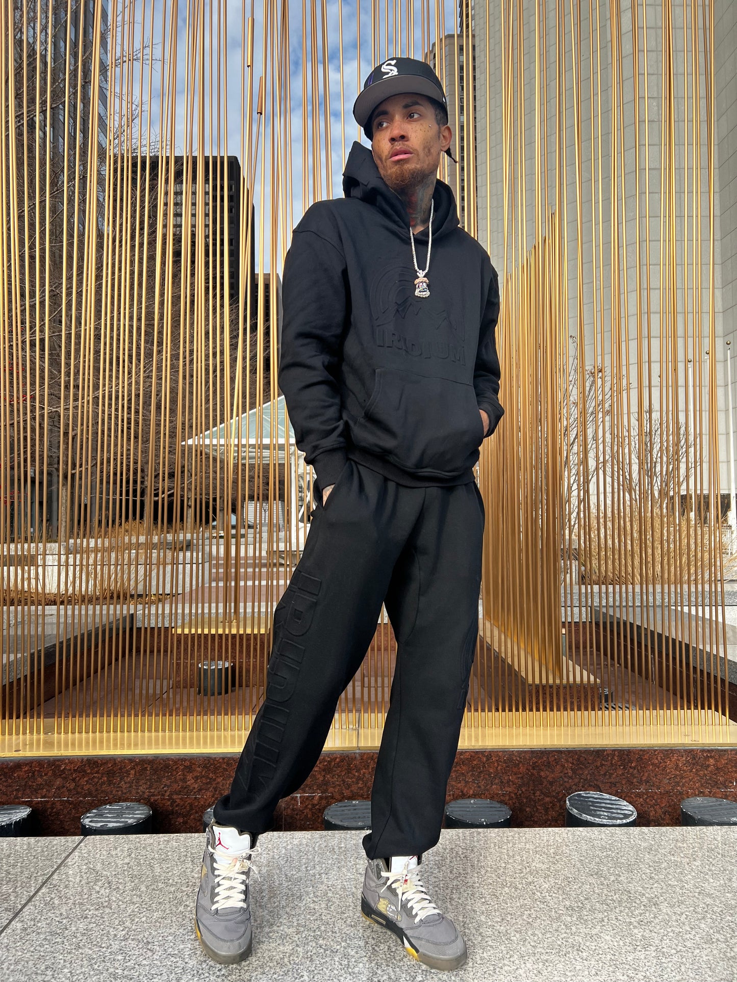 Black Mount Fuji Embossed Joggers