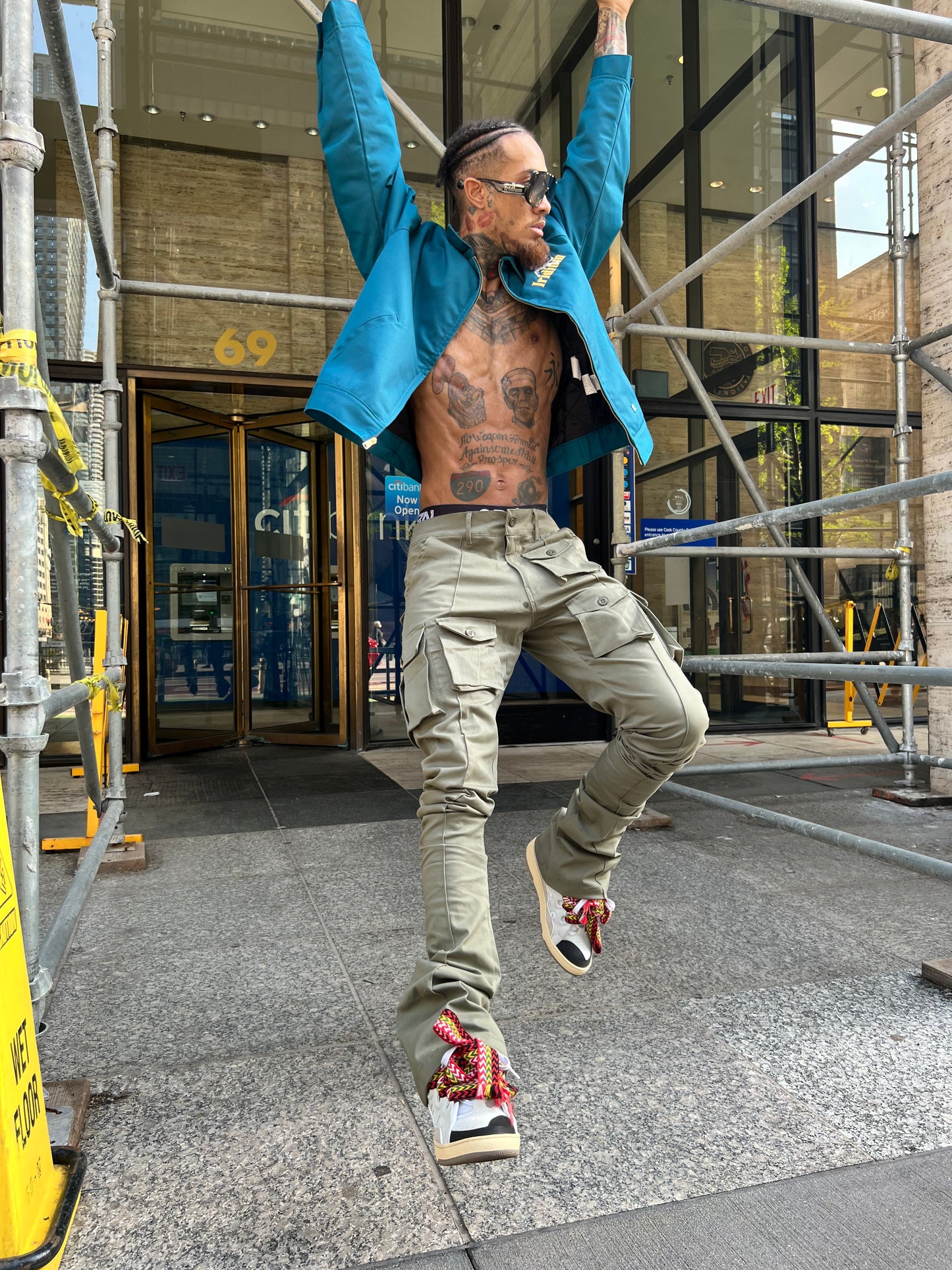 Green Stacked Cargo Pants