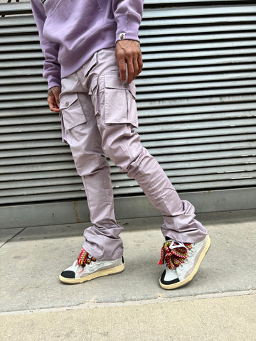 Lilac Stacked Cargo Pants