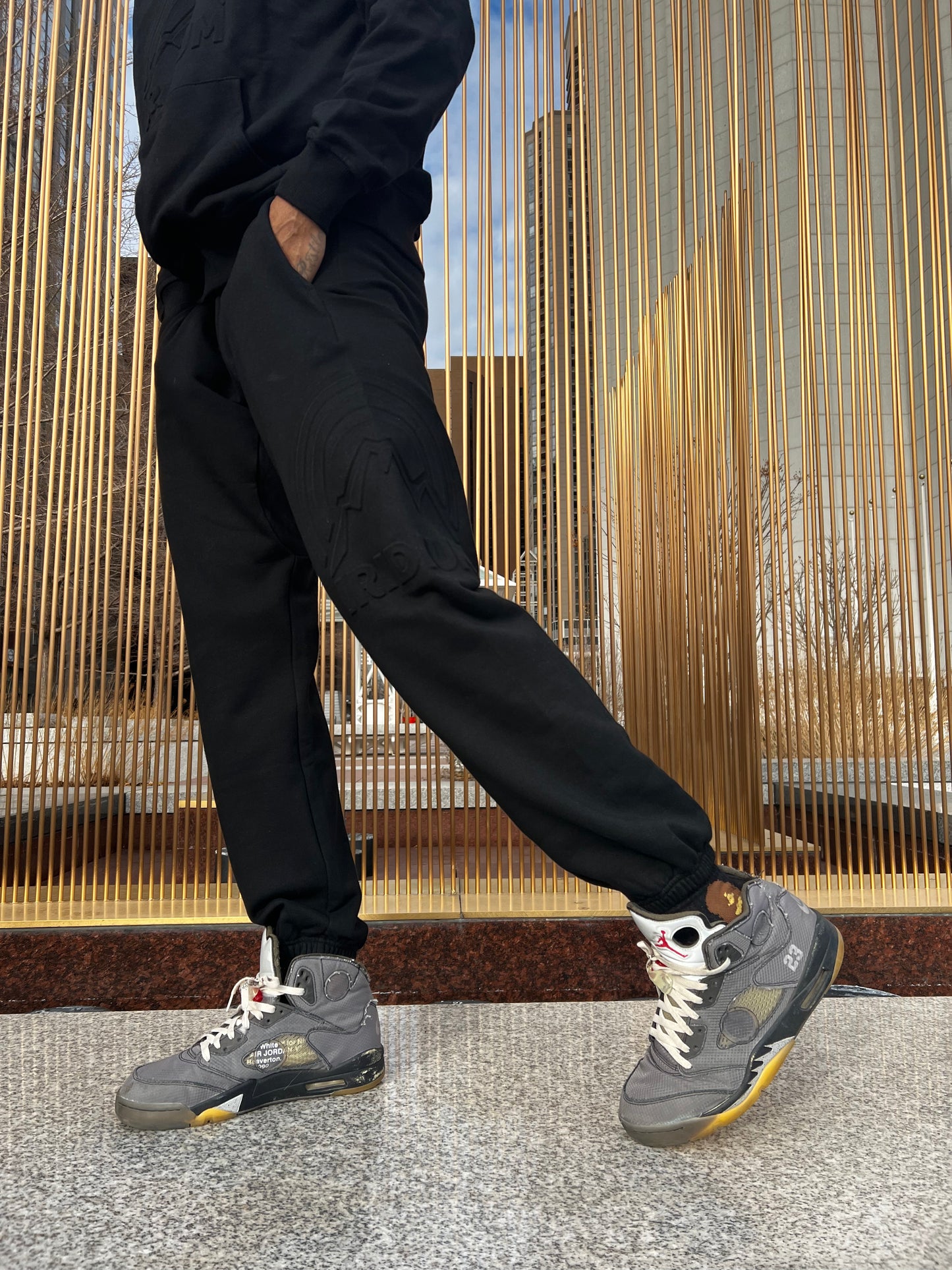 Black Mount Fuji Embossed Joggers