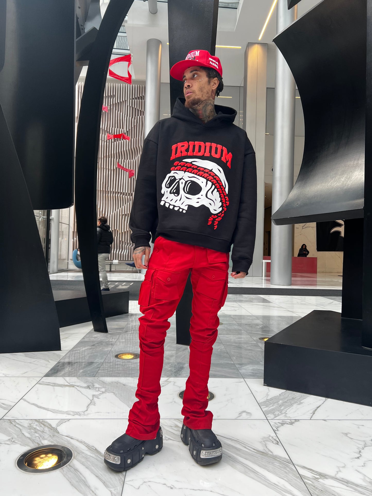 Red Stacked Cargo Pants