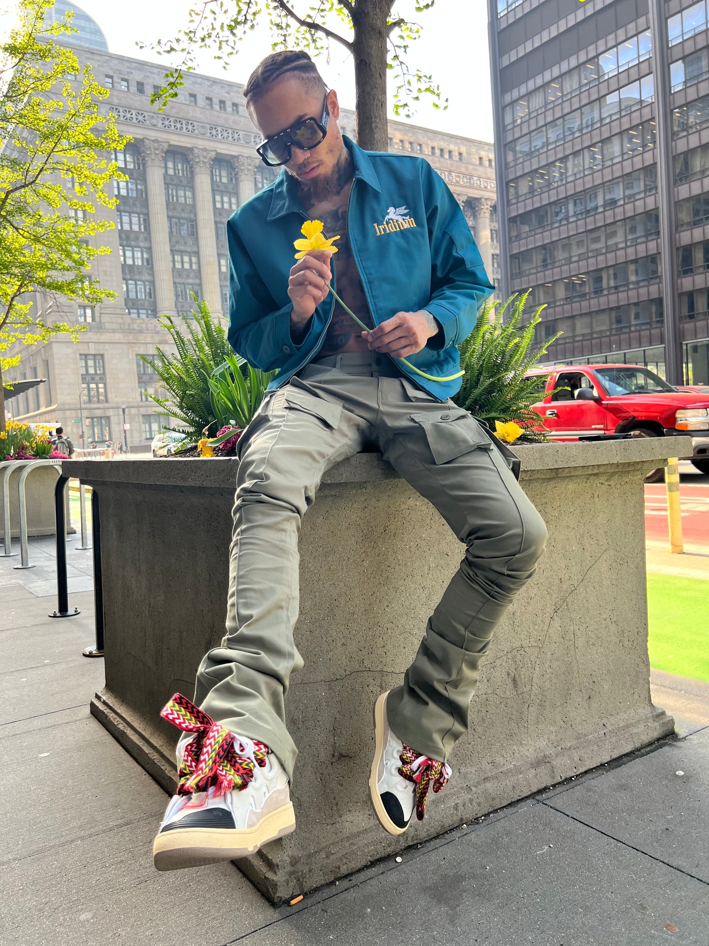 Green Stacked Cargo Pants