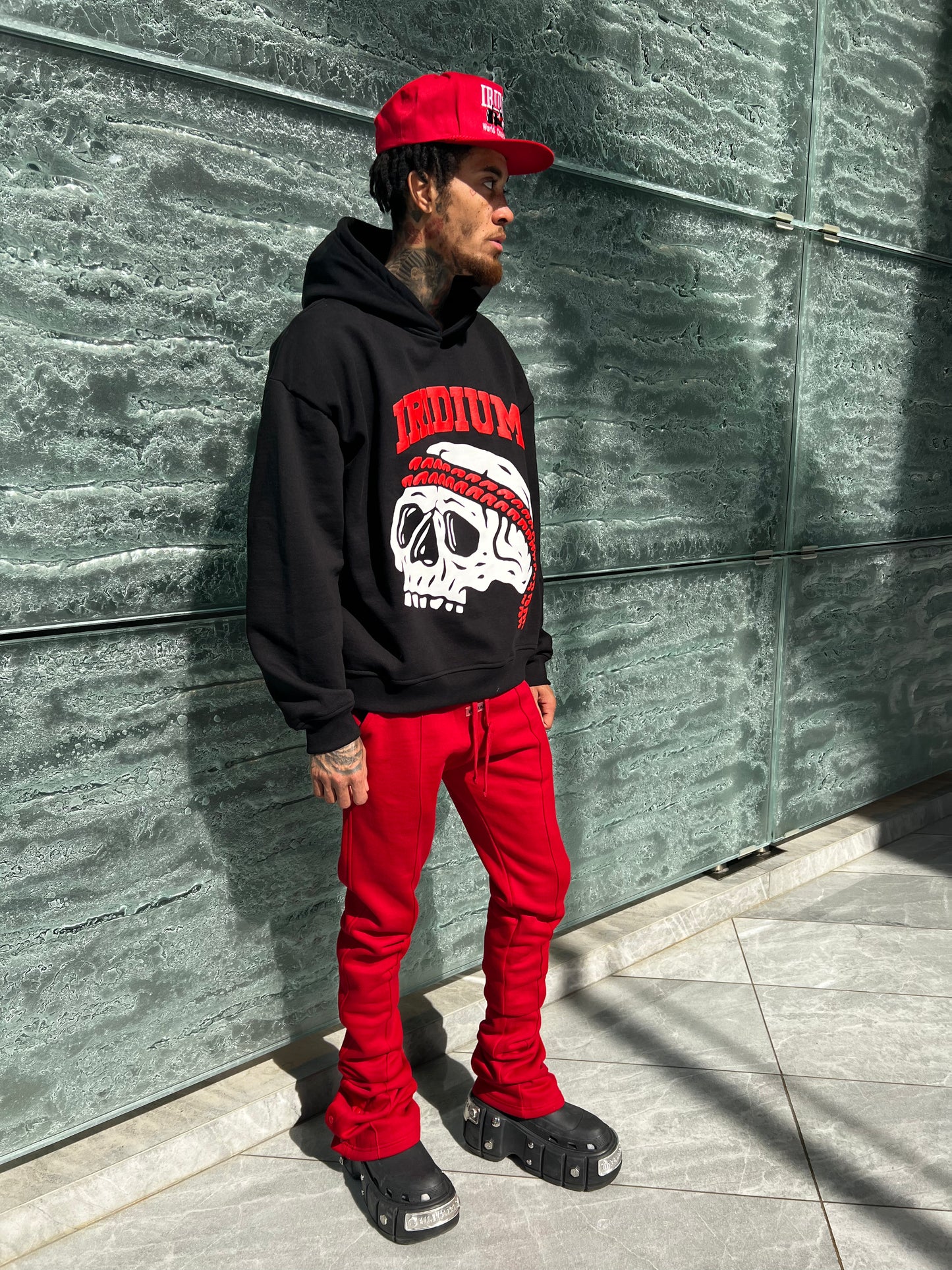 Red Stacked Joggers