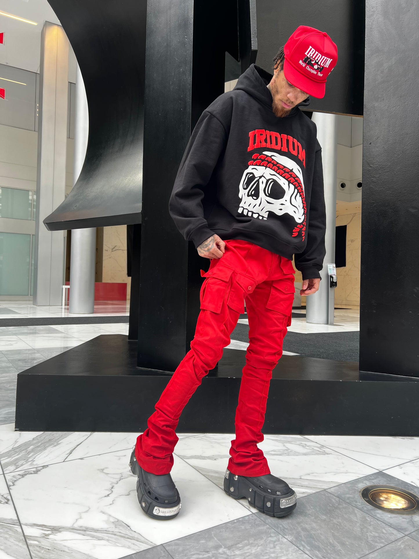Red Stacked Cargo Pants