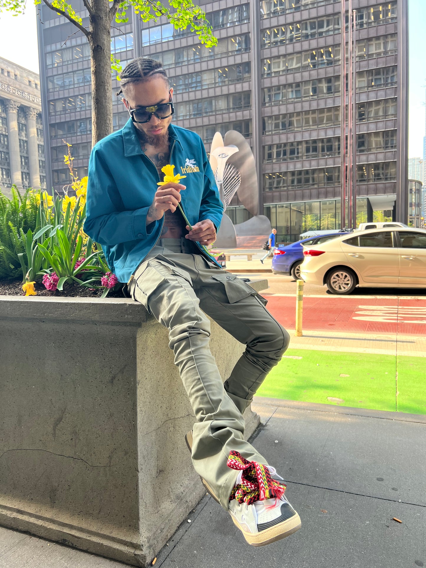 Green Stacked Cargo Pants
