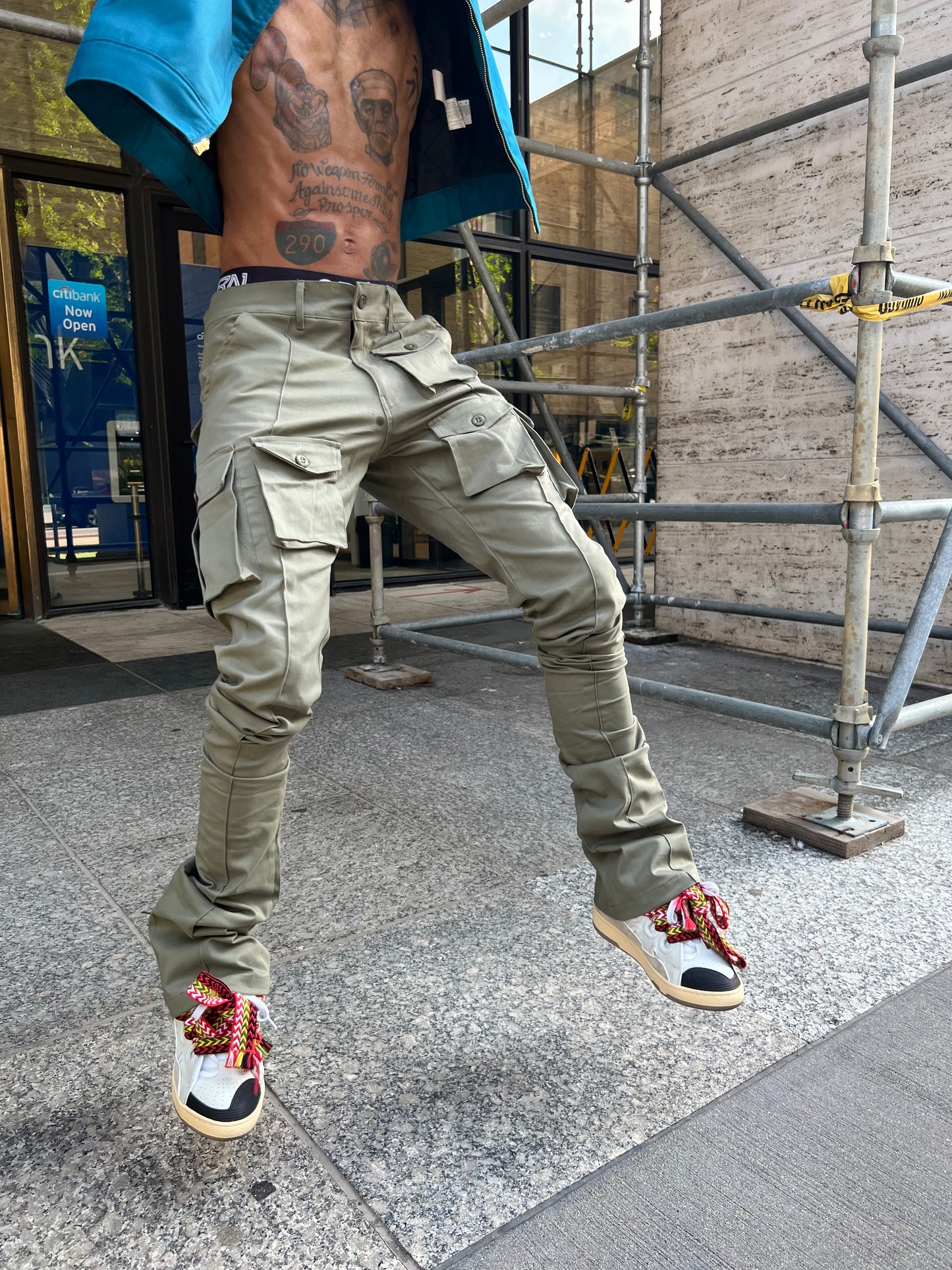 Green Stacked Cargo Pants