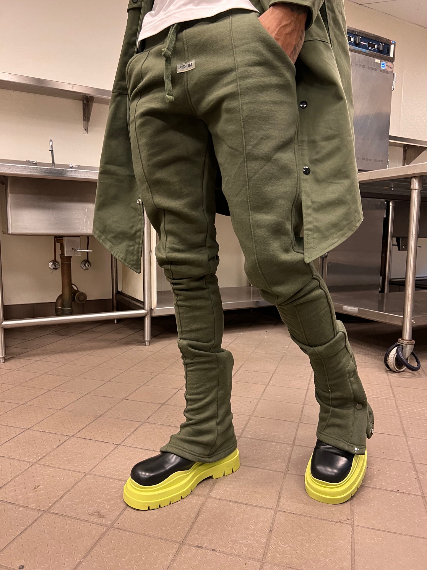 Green Stacked Joggers