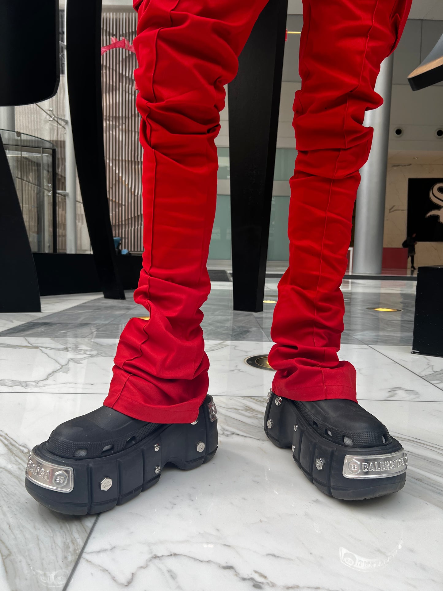 Red Stacked Cargo Pants