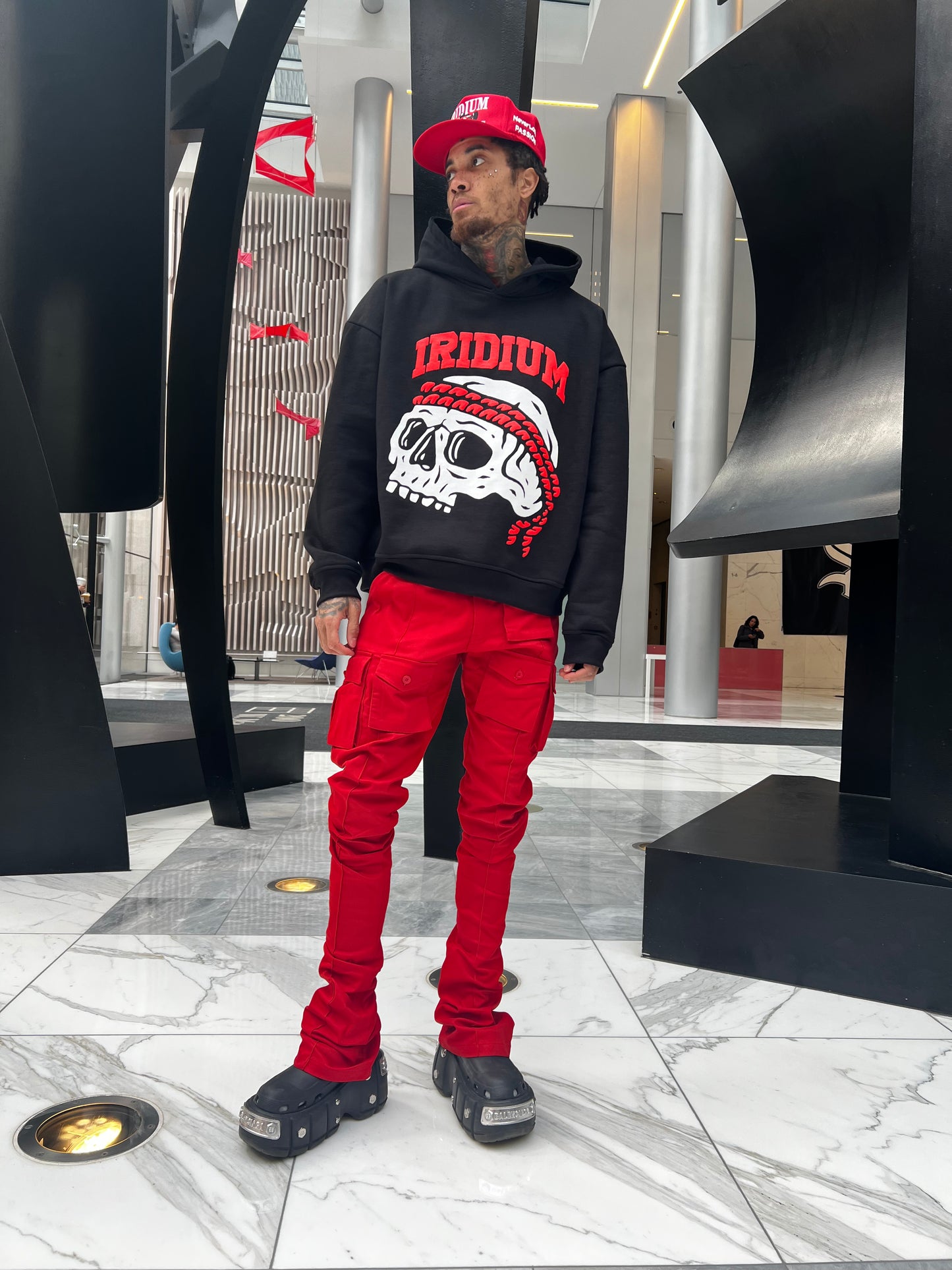 Red Stacked Cargo Pants