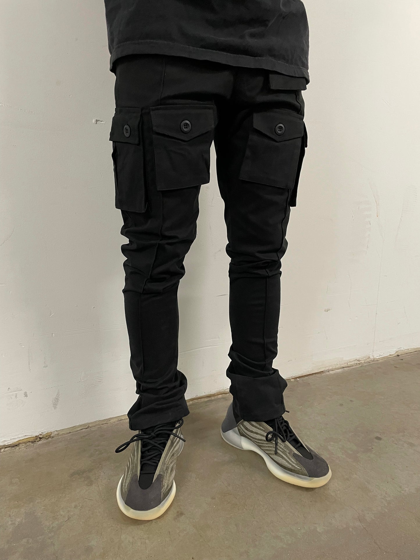 Black Stacked Cargo Pants