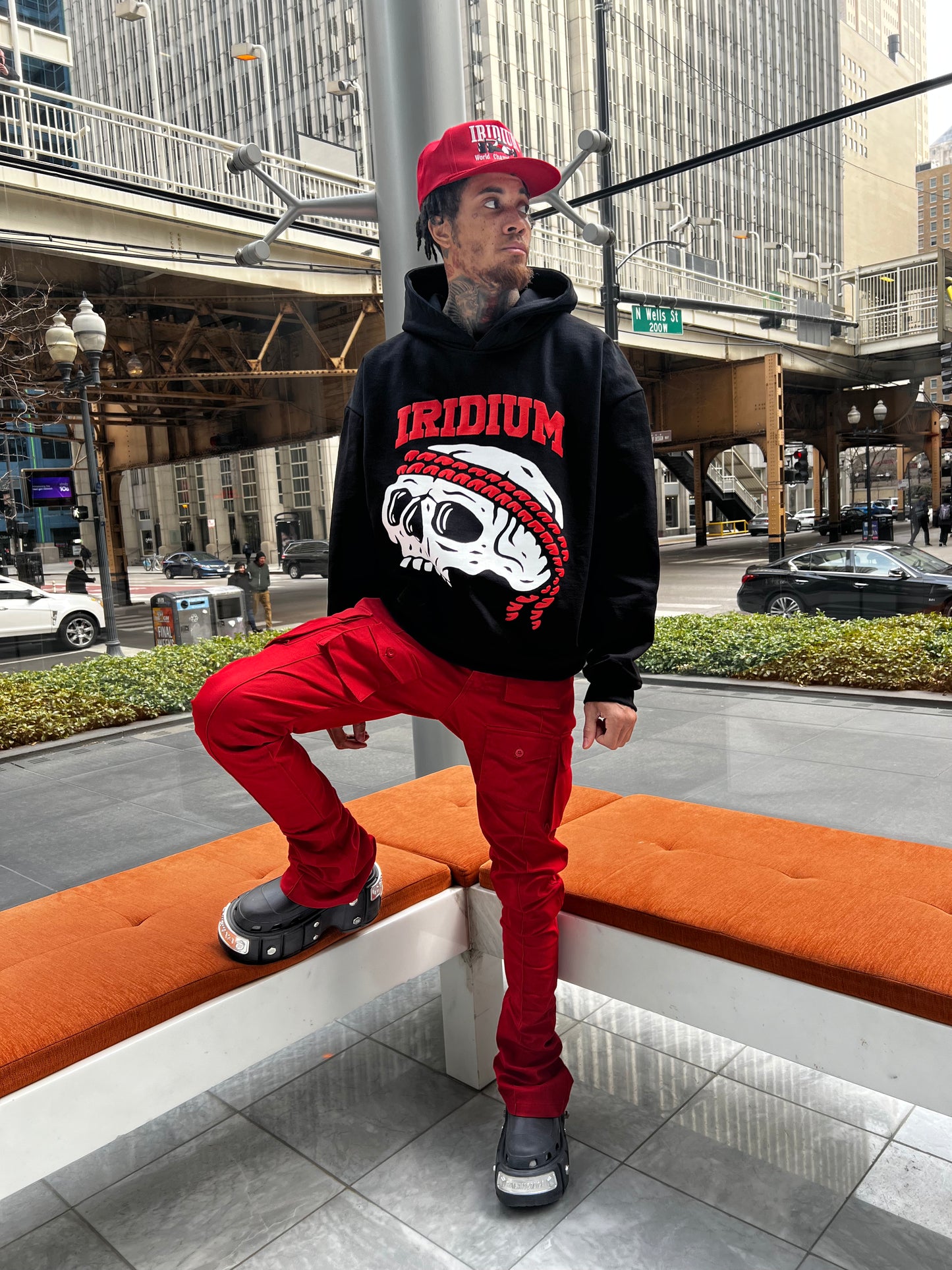 Red Stacked Cargo Pants