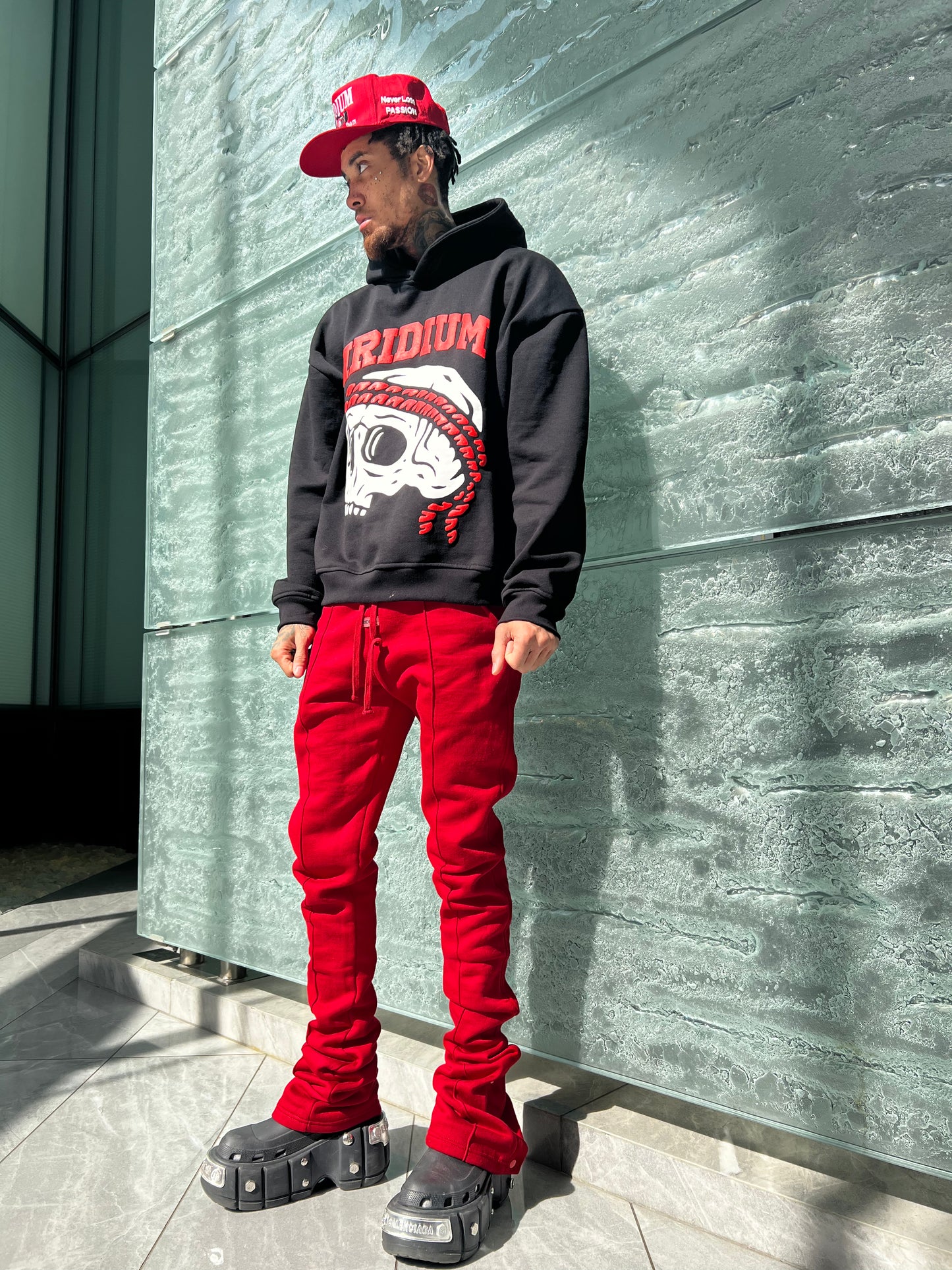 Red Stacked Joggers