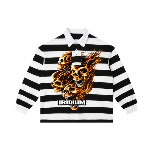 Skull Color Block Stripe Polo Shirt