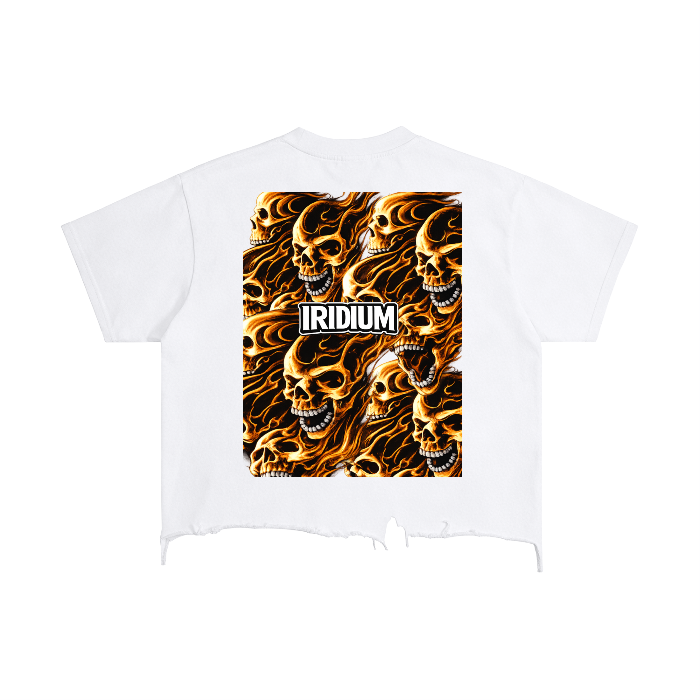 Skull Flame Vintage Wash Boxy Distressed Hem T-Shirt