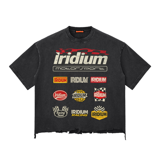 Moto Logo Snow Wash Raw-Hem Boxy T-shirt