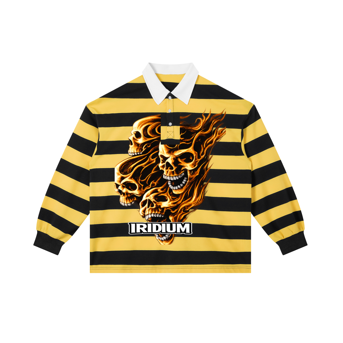 Skull Color Block Stripe Polo Shirt