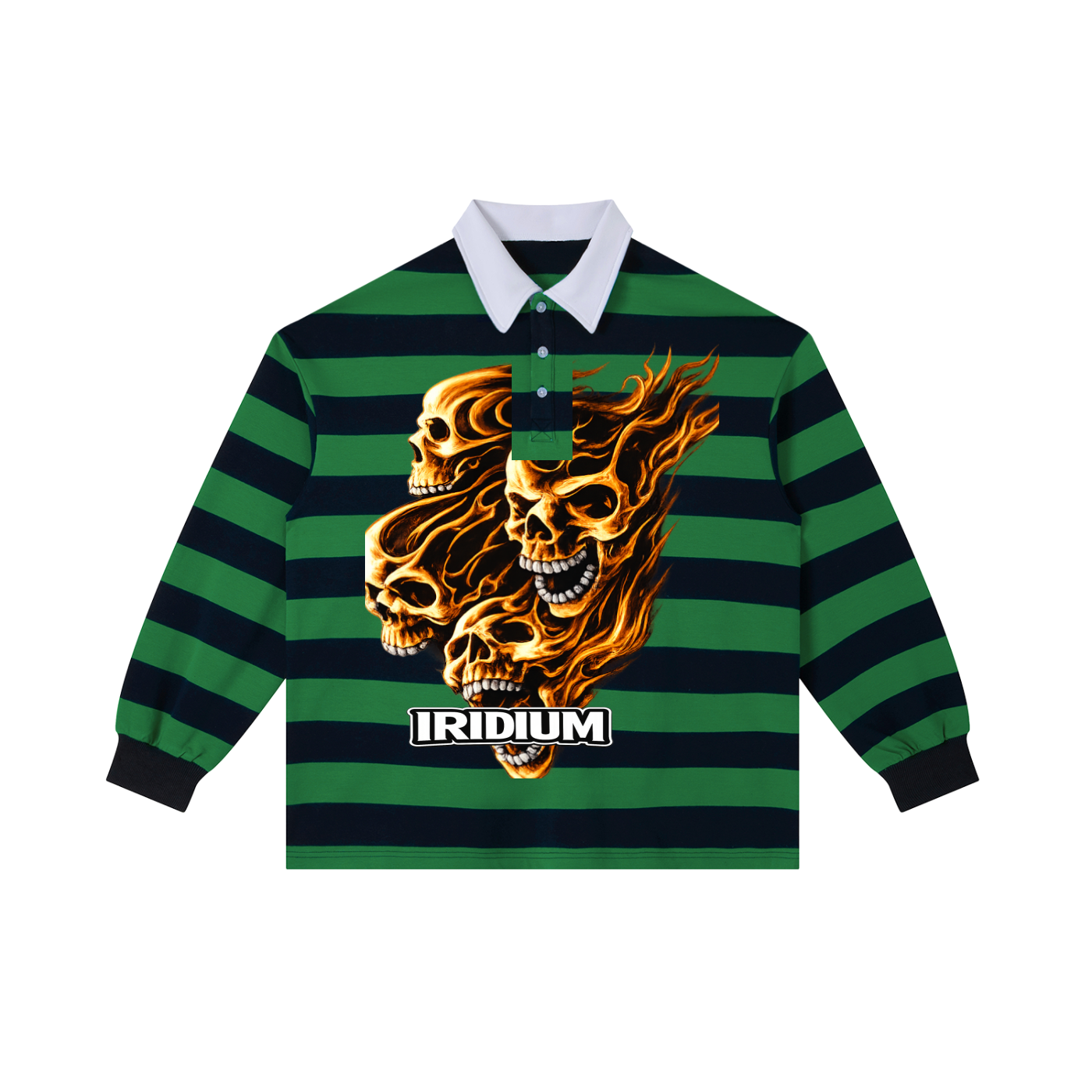 Skull Color Block Stripe Polo Shirt