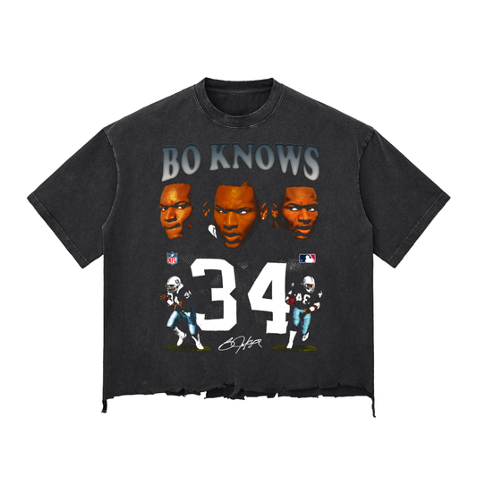BO KNOWS Wash Raw-Hem Boxy T-shirt