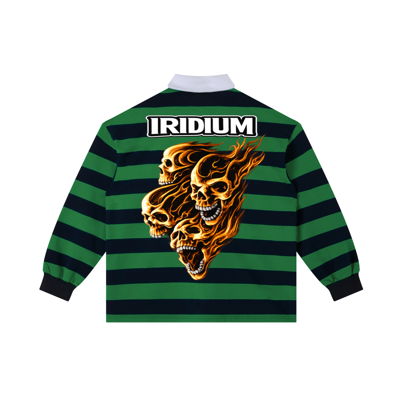 Skull Color Block Stripe Polo Shirt