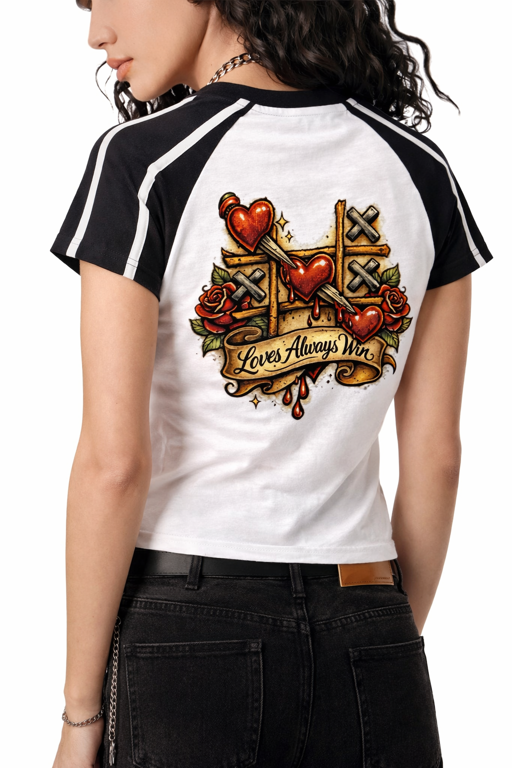 LOVE Contrast Stripes Bodycon Raglan  Sleeve T-Shirt