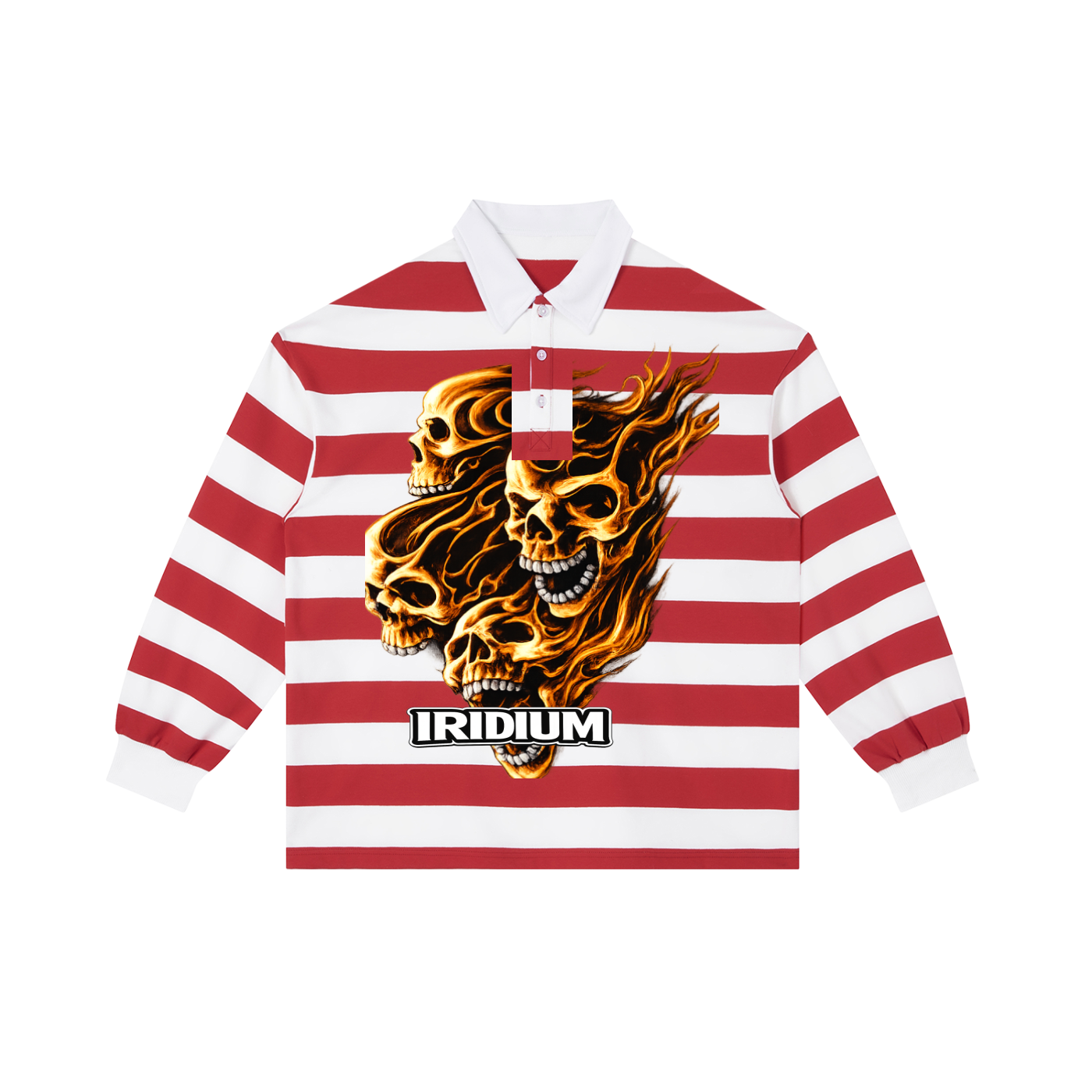 Skull Color Block Stripe Polo Shirt