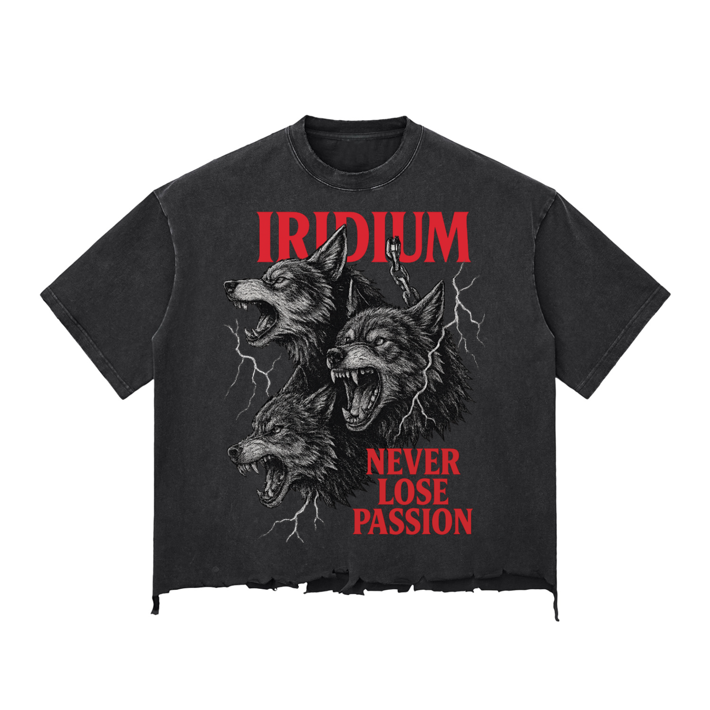 Wolves Stone Wash Raw-Hem Boxy T-shirt