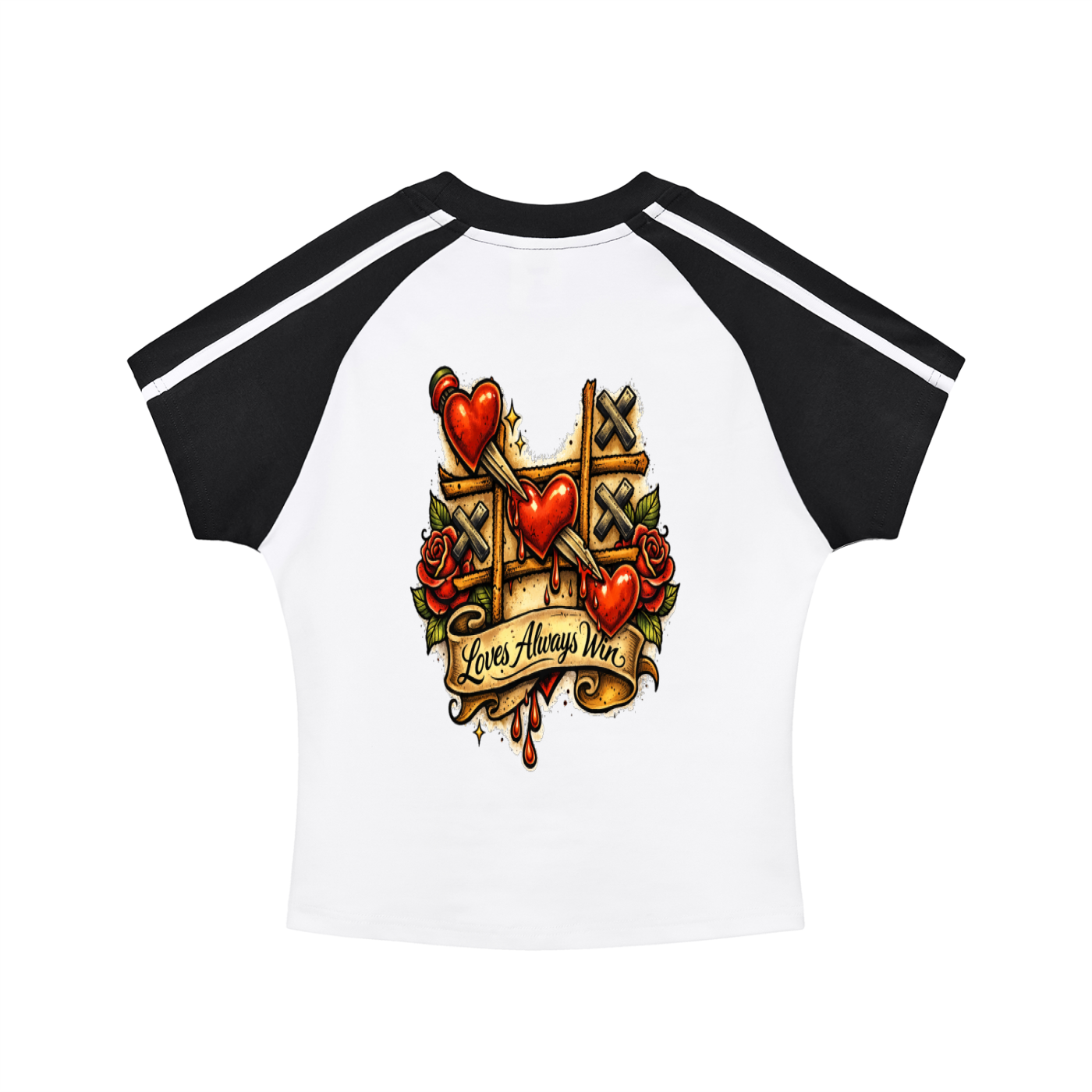 LOVE Contrast Stripes Bodycon Raglan  Sleeve T-Shirt