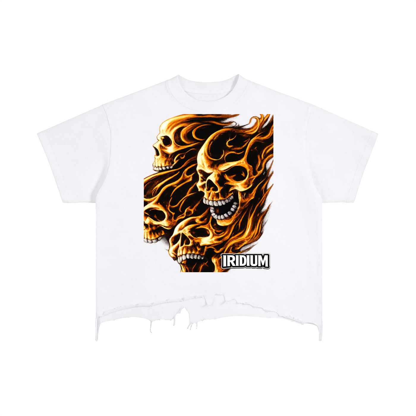 Skull Flame Vintage Wash Boxy Distressed Hem T-Shirt