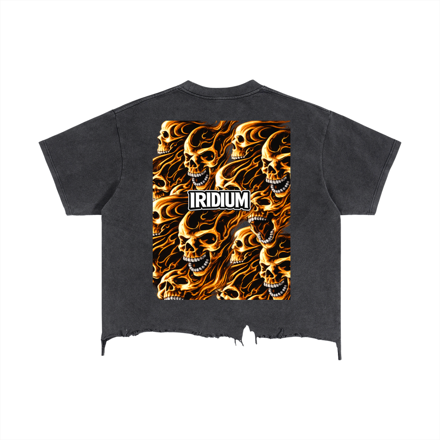 Skull Flame Vintage Wash Boxy Distressed Hem T-Shirt