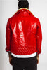 Quilted Red Fur Biker Jacket