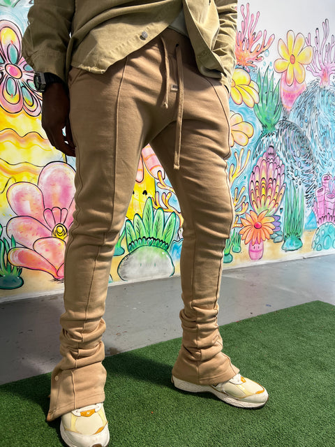 Cream Stacked Joggers