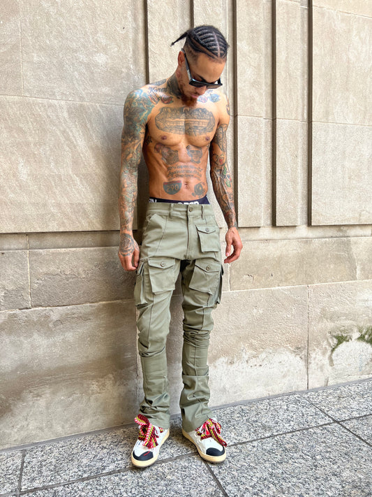 Green Stacked Cargo Pants