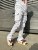 White Linen Stacked Cargo Pants