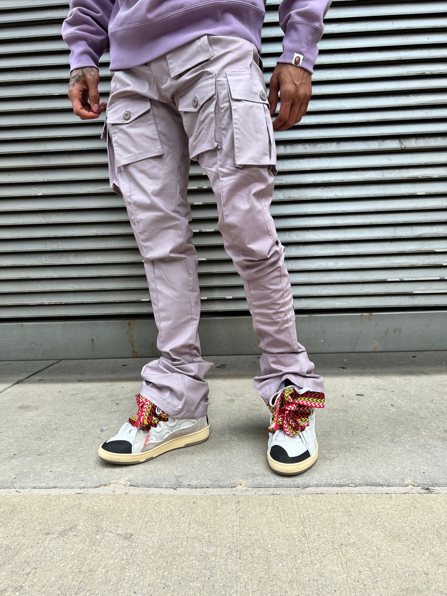 Lilac Stacked Cargo Pants