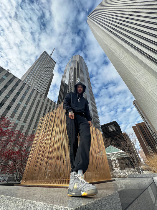 Black Mount Fuji Embossed Joggers