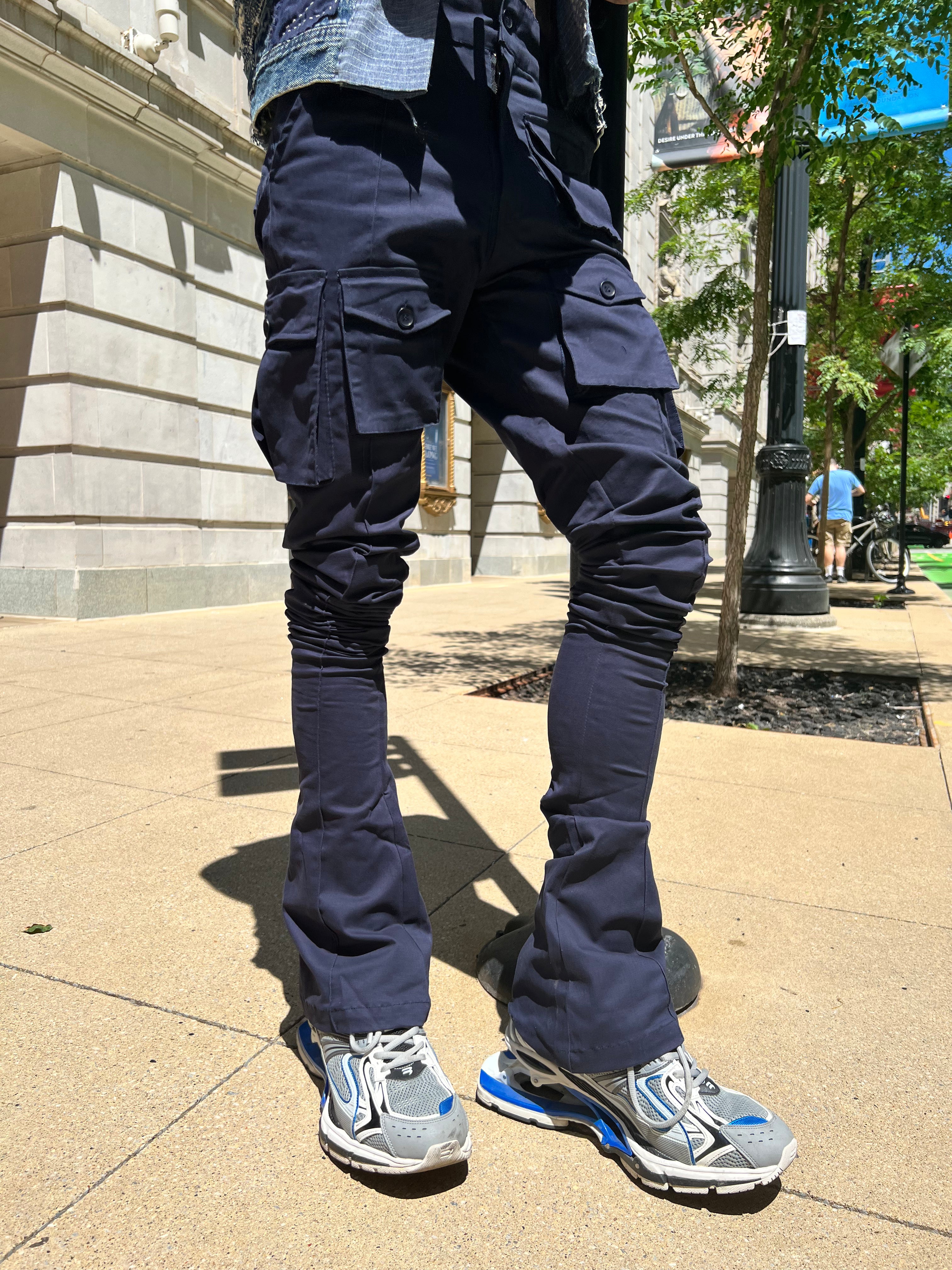 build Slør fænomen Navy blue Stacked Cargo Pants – Iridium Clothing Co