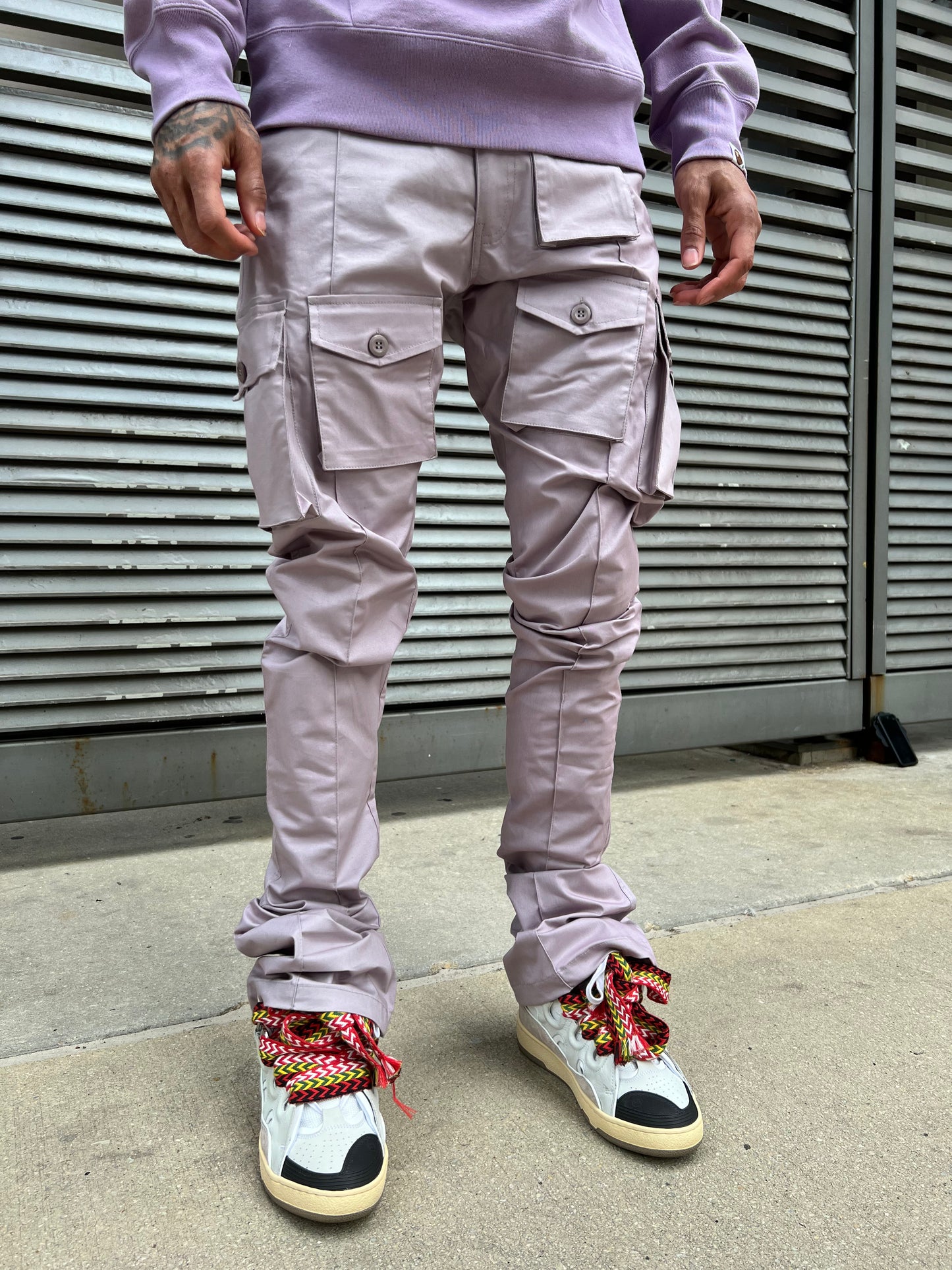 Lilac Stacked Cargo Pants